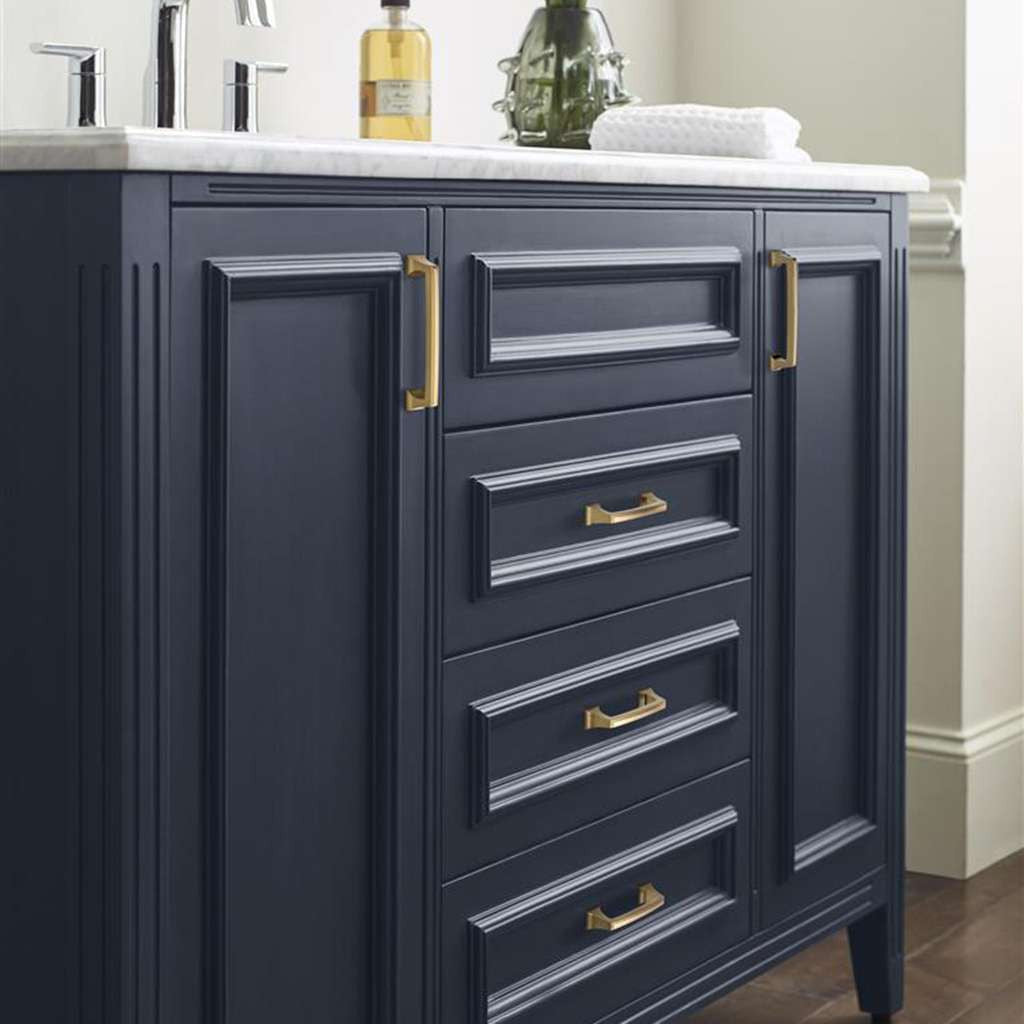 AMEROCK Mulholland Cabinet Handle Pull in Champagne Bronze 3" BP53030CZ in Blue Bathroom