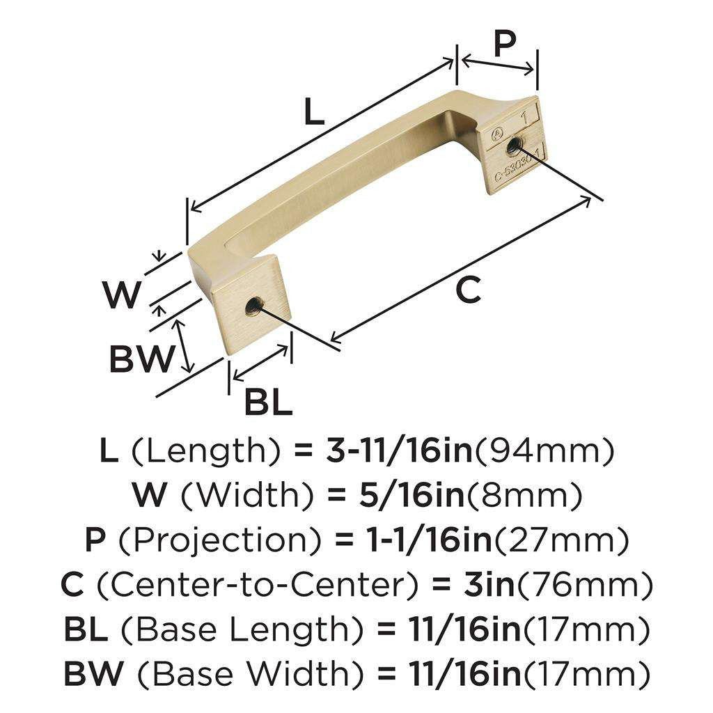 AMEROCK Mulholland Cabinet Handle Pull in Champagne Bronze 3" BP53030CZ Specs