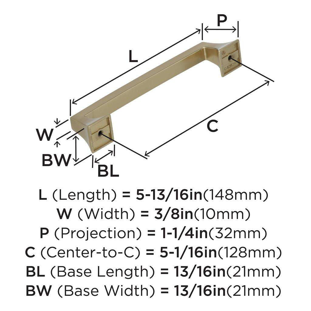 AMEROCK Mulholland Cabinet Handle Pull in Golden Champagne 128mm BP53529BBZ Specs