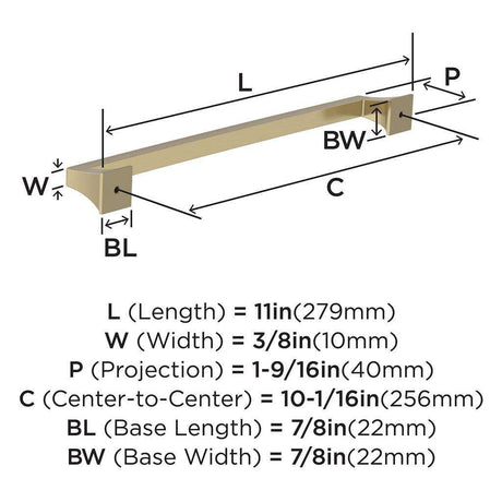 AMEROCK Mulholland Cabinet Handle Pull in Golden Champagne 256mm BP53536BBZ Specs