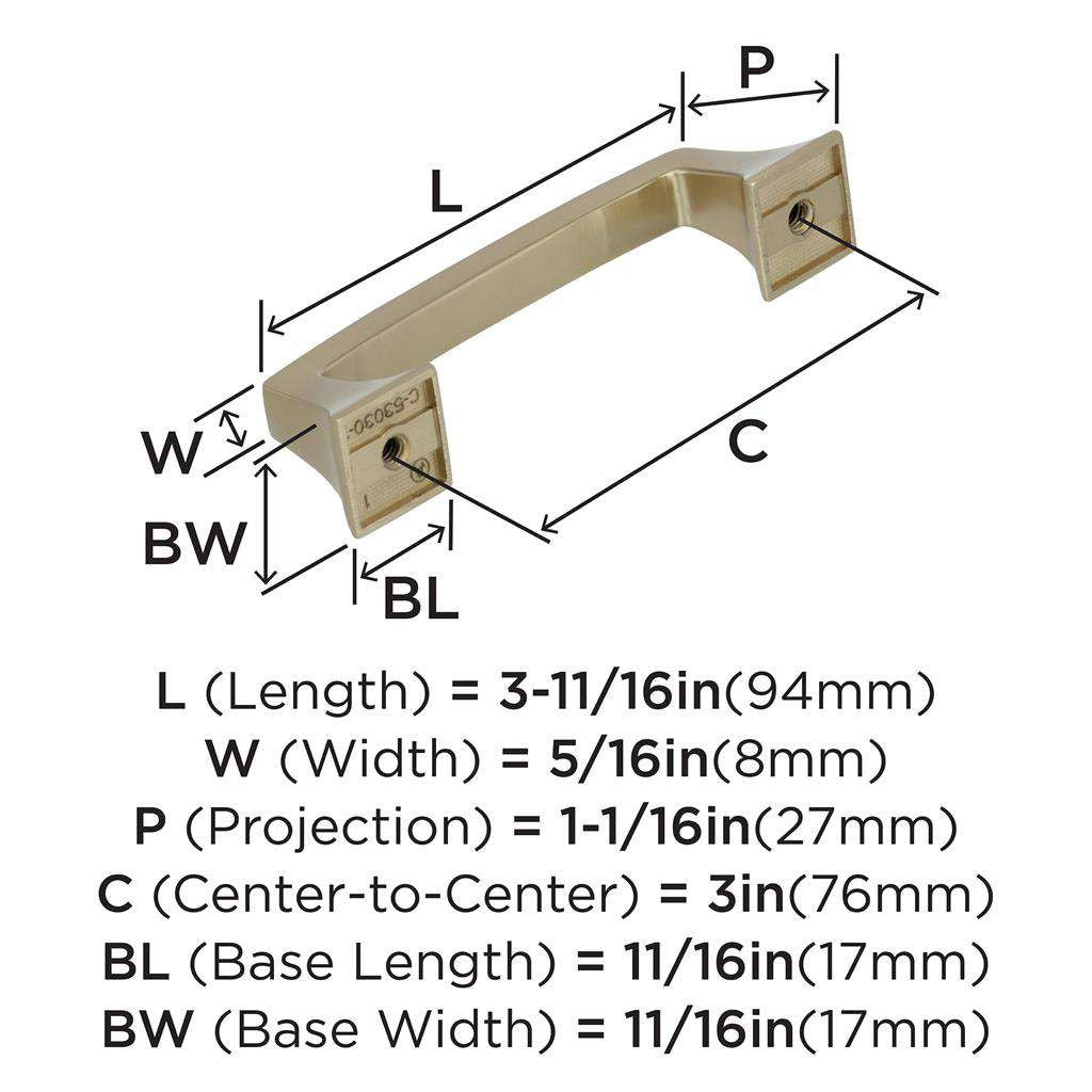 AMEROCK Mulholland Cabinet Handle Pull in Golden Champagne 3" BP53030BBZ Specs