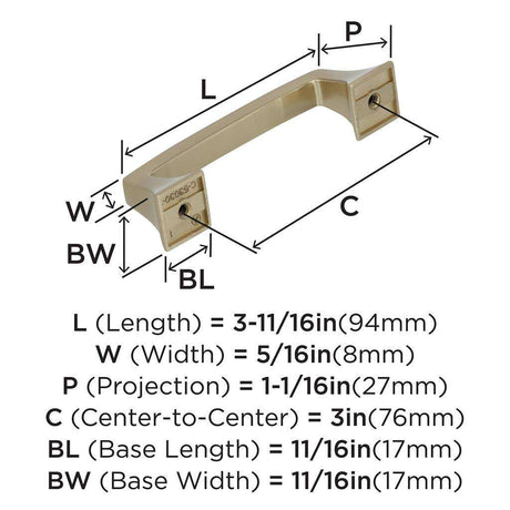 AMEROCK Mulholland Cabinet Handle Pull in Golden Champagne 3" BP53030BBZ Specs