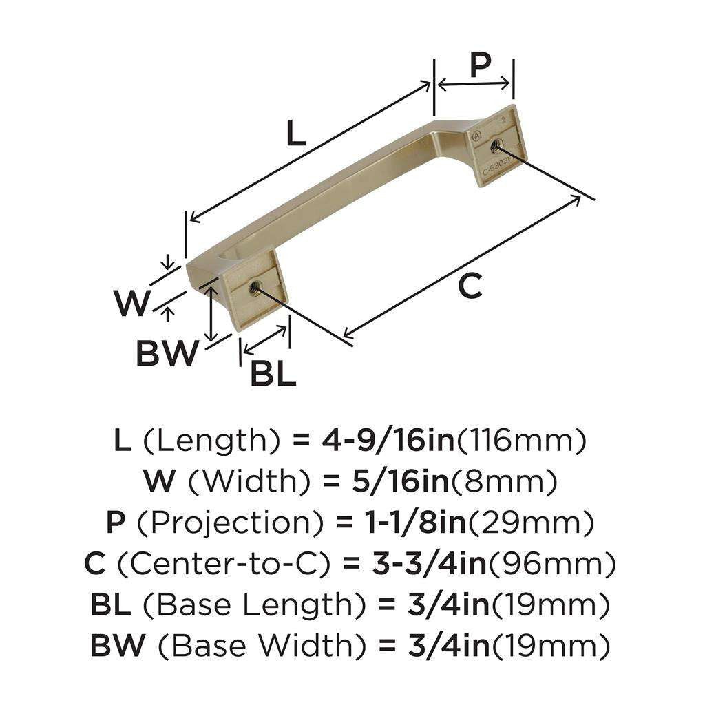 AMEROCK Mulholland Cabinet Handle Pull in Golden Champagne 96mm BP53031BBZ Specs