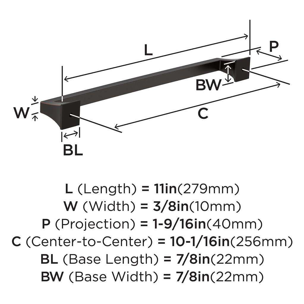 AMEROCK Mulholland Cabinet Handle Pull in Oil Rubbed Bronze 256mm BP53536ORB Specs
