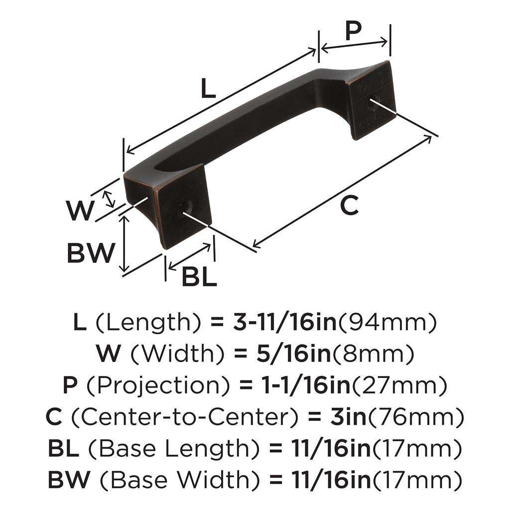AMEROCK Mulholland Cabinet Handle Pull in Oil Rubbed Bronze 3" BP53030ORB Specs