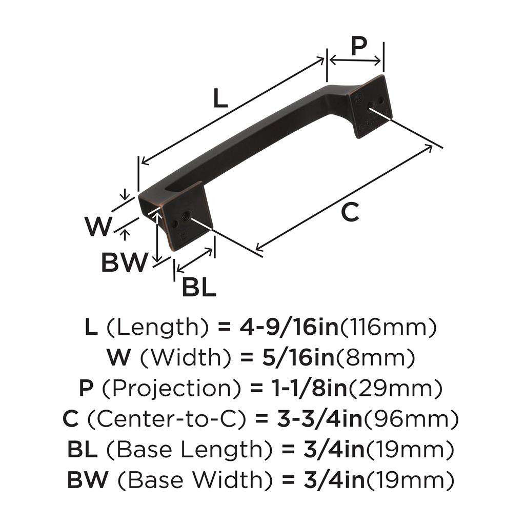AMEROCK Mulholland Cabinet Handle Pull in Oil Rubbed Bronze 96mm BP53031ORB Specs