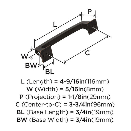AMEROCK Mulholland Cabinet Handle Pull in Oil Rubbed Bronze 96mm BP53031ORB Specs