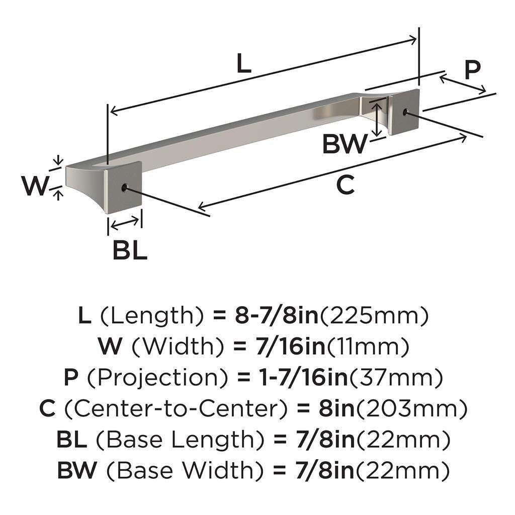 AMEROCK Mulholland Cabinet Handle Pull in Polished Nickel 203mm BP53535PN Specs