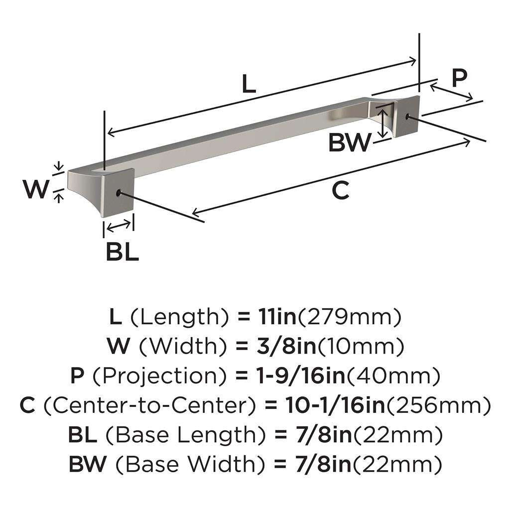 AMEROCK Mulholland Cabinet Handle Pull in Polished Nickel 256mm BP53536PN Specs