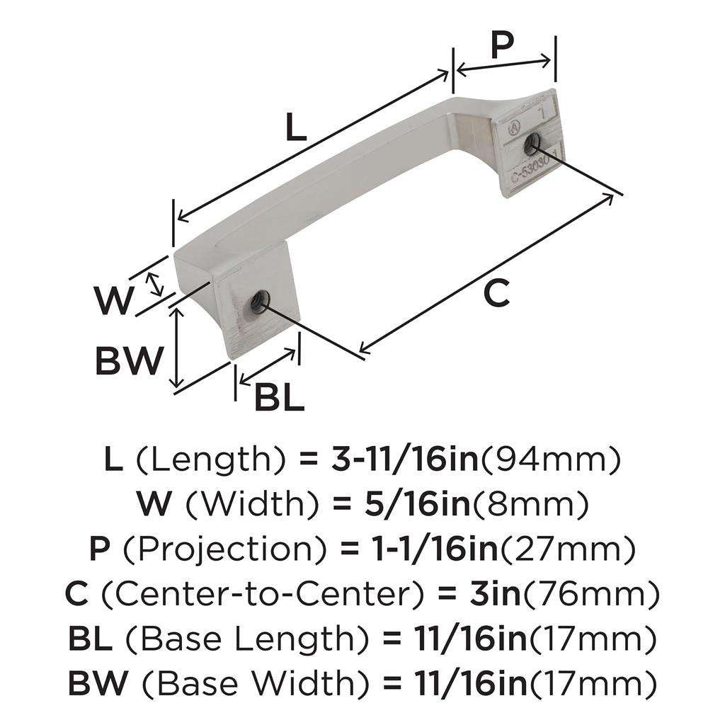 AMEROCK Mulholland Cabinet Handle Pull in Polished Nickel 3" BP53030PN Specs