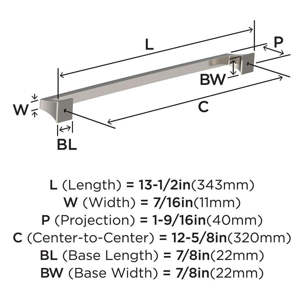 AMEROCK Mulholland Cabinet Handle Pull in Polished Nickel 320mm BP53537PN Specs