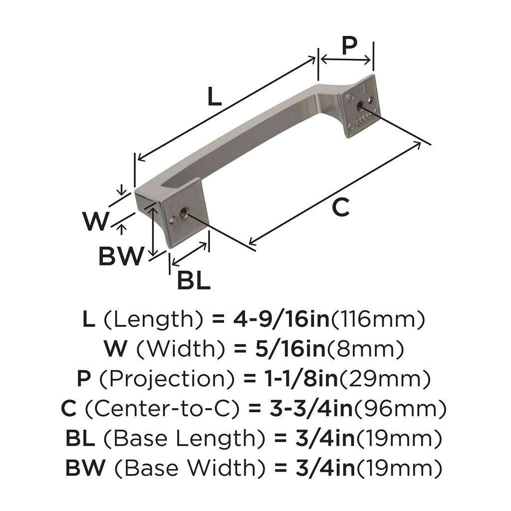 AMEROCK Mulholland Cabinet Handle Pull in Polished Nickel 96mm BP53031PN Specs