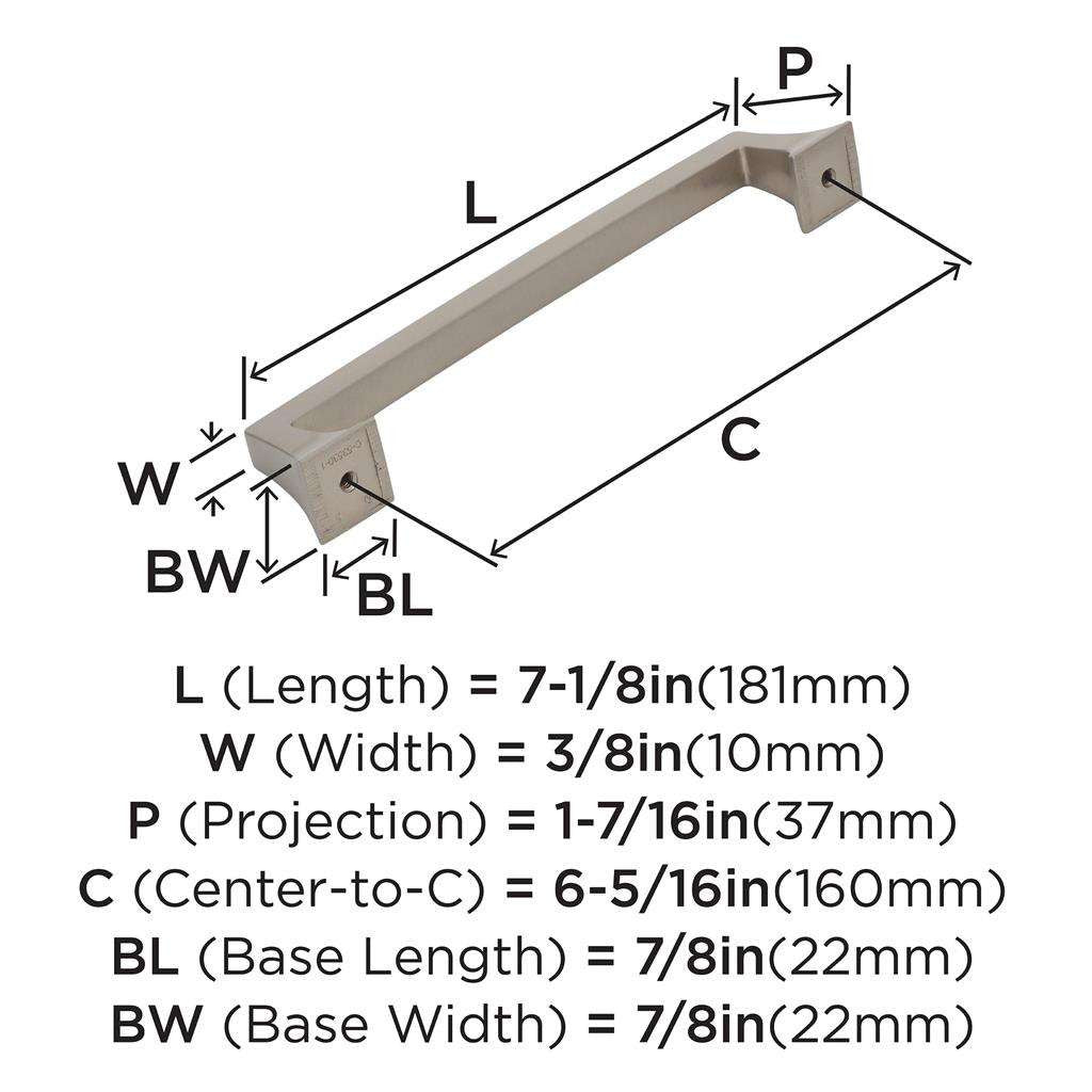 AMEROCK Mulholland Cabinet Handle Pull in Satin Nickel 160mm BP53530G10 Specs