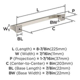 AMEROCK Mulholland Cabinet Handle Pull in Satin Nickel 203mm BP53535G10 Specs