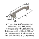 AMEROCK Mulholland Cabinet Handle Pull in Satin Nickel 96mm BP53031G10 Specs