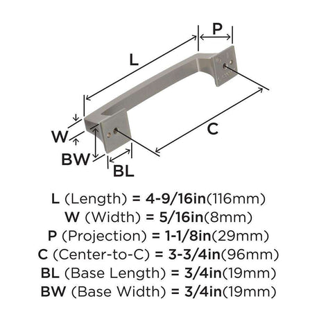 AMEROCK Mulholland Cabinet Handle Pull in Satin Nickel 96mm BP53031G10 Specs