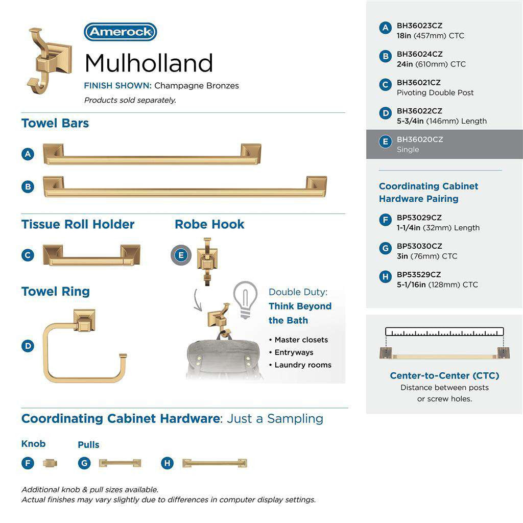 AMEROCK Mulholland Double Robe Hook in Champagne Bronze BH36020CZ Collection