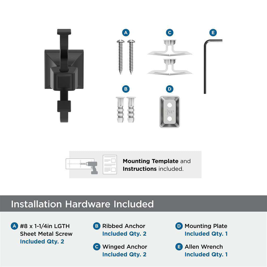 AMEROCK Mulholland Double Robe Hook in Matte Black BH36020MB Installation Hardware