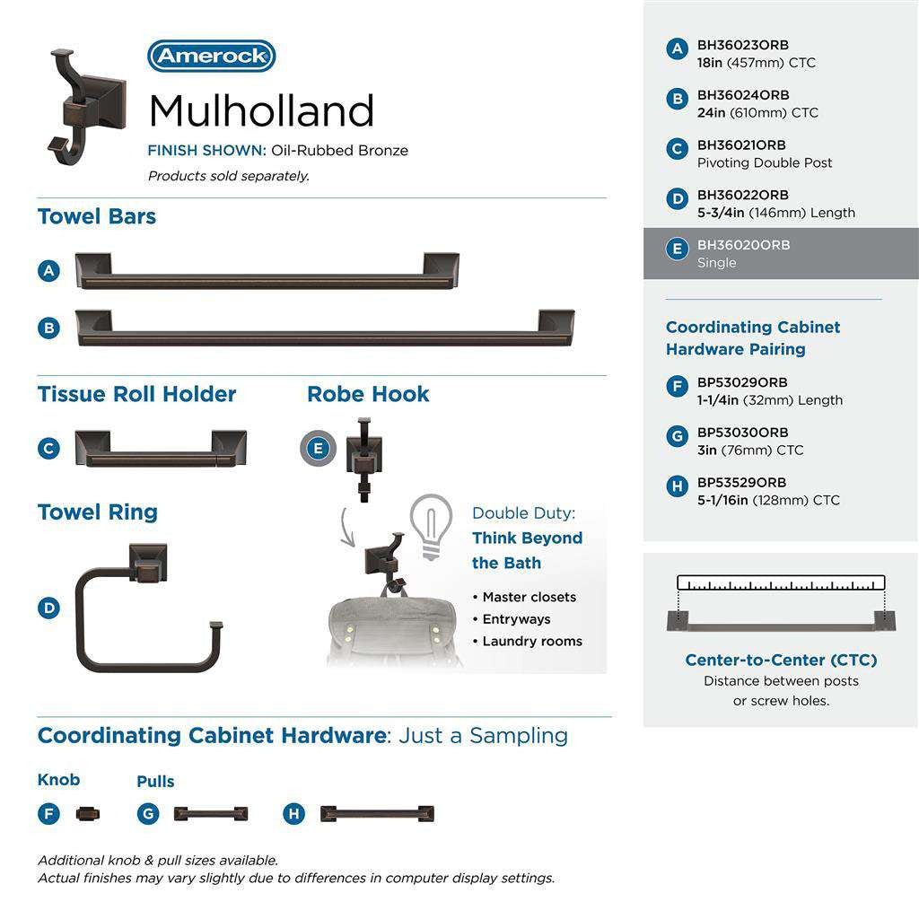 AMEROCK Mulholland Double Robe Hook in Oil Rubbed Bronze BH36020ORB Collection