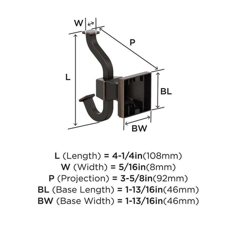 AMEROCK Mulholland Double Robe Hook in Oil Rubbed Bronze BH36020ORB Specs