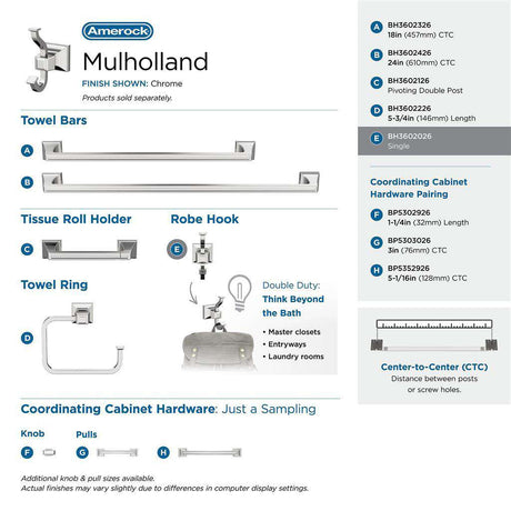 AMEROCK Mulholland Double Robe Hook in Polished Chrome BH3602026 Collection