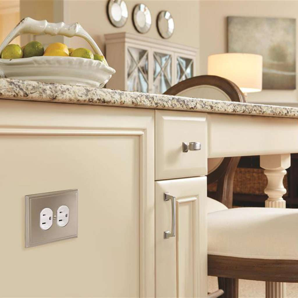 AMEROCK Mulholland Duplex Outlet Wall Plate in Satin Nickel BP36522G10 Mounted