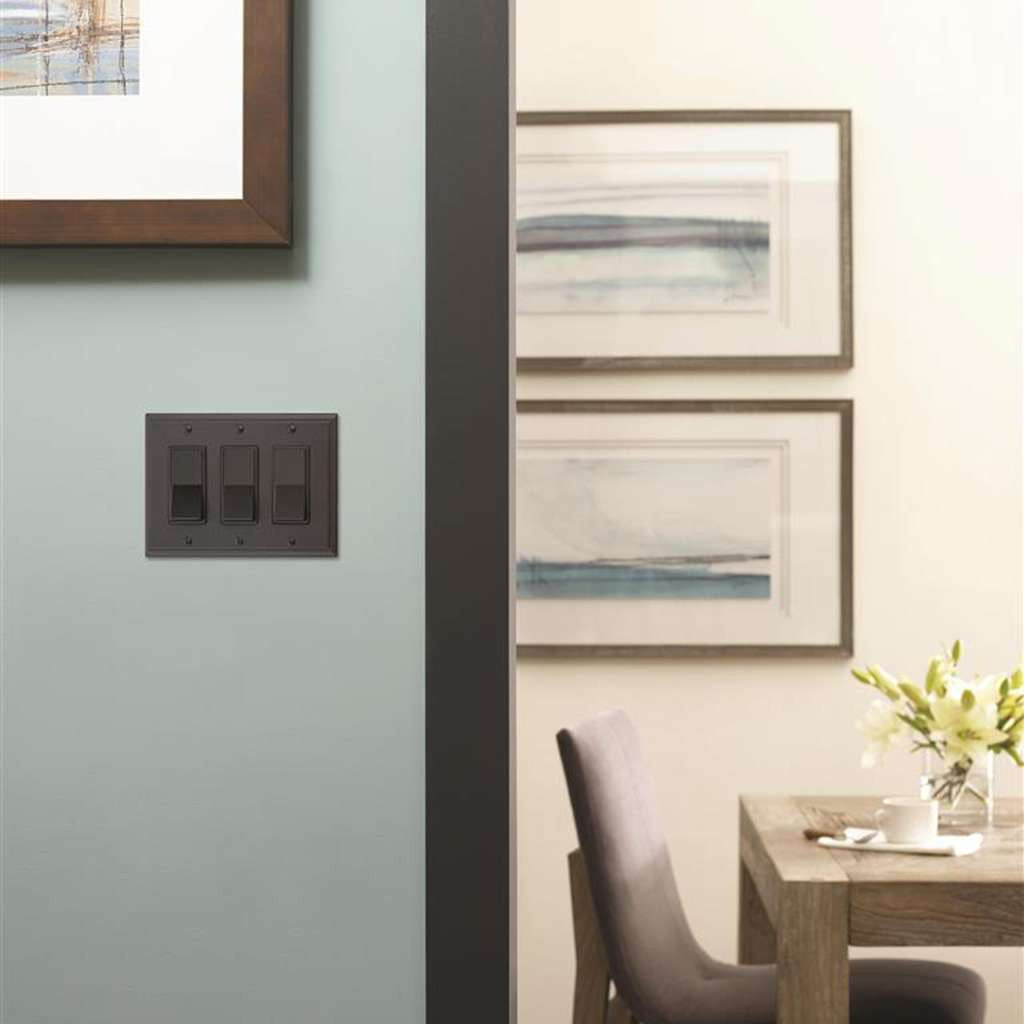 AMEROCK Mulholland GFI Rocker Switch Wall Plate in Black Bronze Triple BP36520BBR Mounted