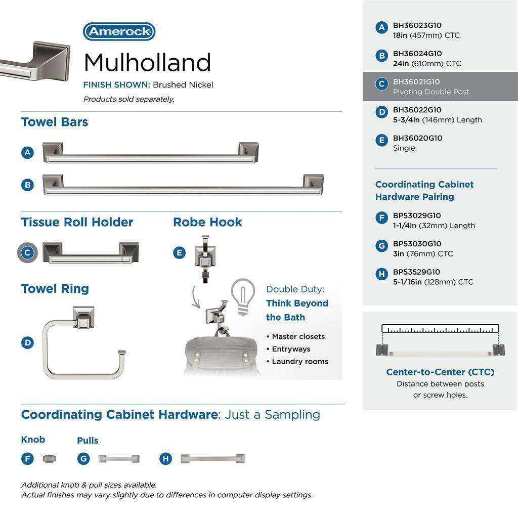 AMEROCK Mulholland Pivoting Toilet Paper Holder in Brushed Nickel BH36021G10 Collection