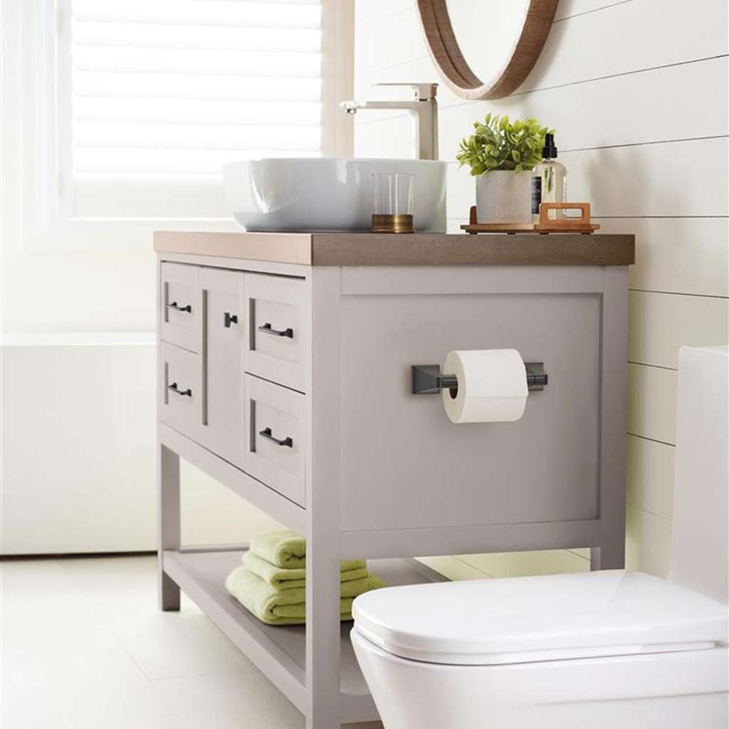 AMEROCK Mulholland Pivoting Toilet Paper Holder in Brushed Nickel BH36021MB on Gray