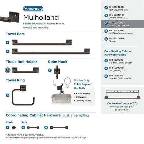 AMEROCK Mulholland Pivoting Toilet Paper Holder in Oil Rubbed Bronze BH36021ORB Collection