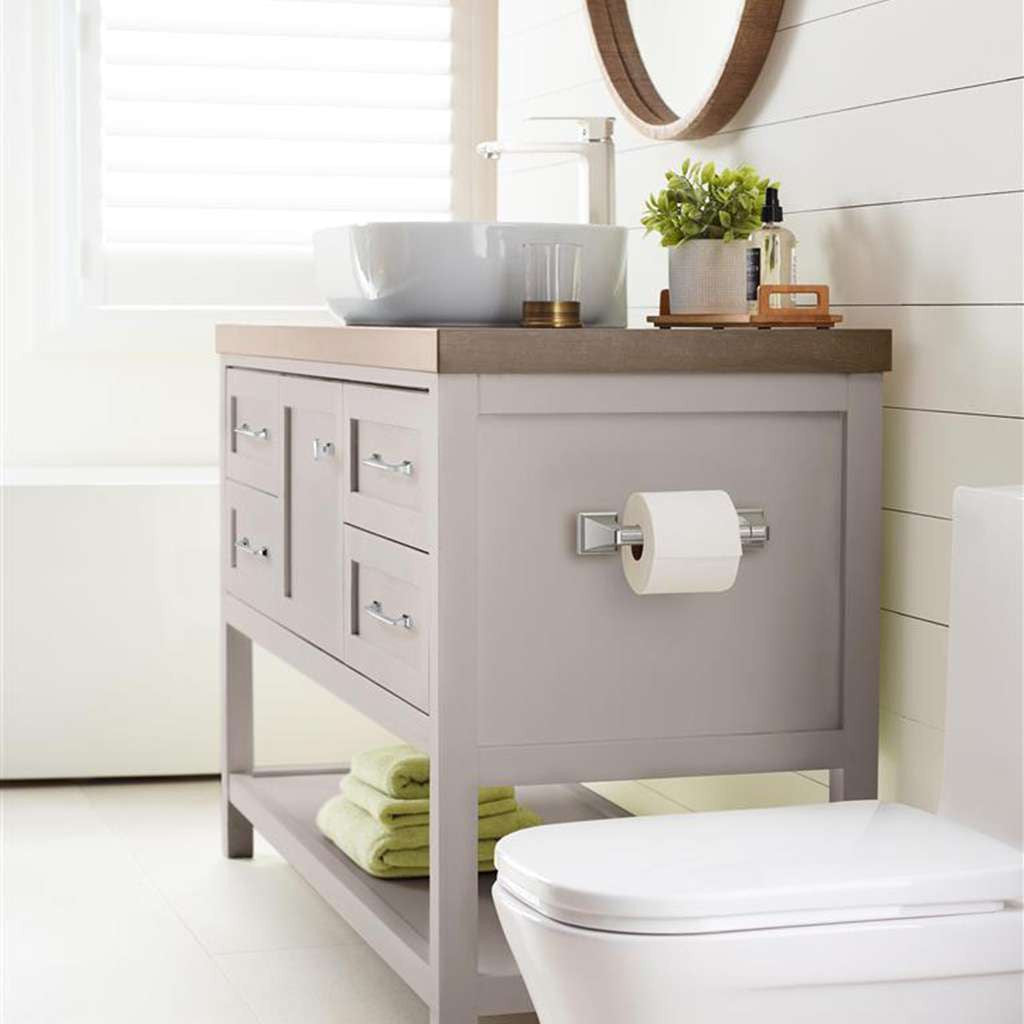 AMEROCK Mulholland Pivoting Toilet Paper Holder in Polished Chrome BH3602126 on Gray