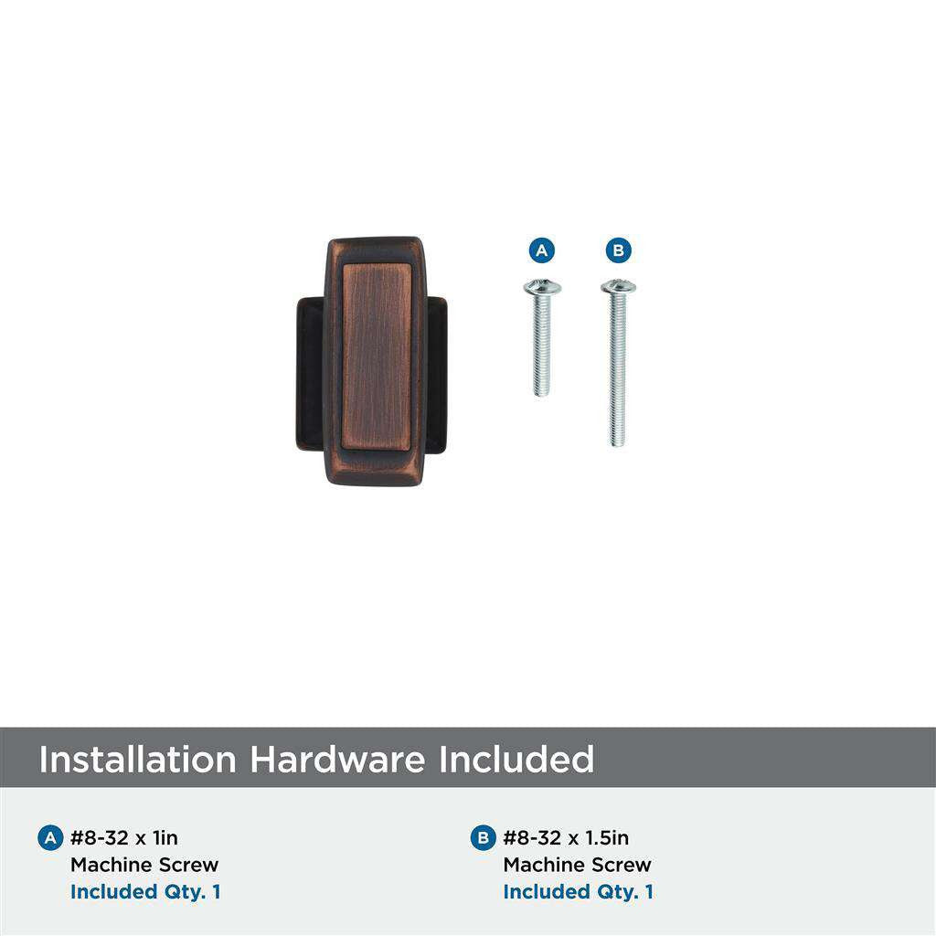 AMEROCK Mulholland Rectangle Cabinet Knob in Oil Rubbed Bronze 1-1/4" BP53029ORB Installation Hardware