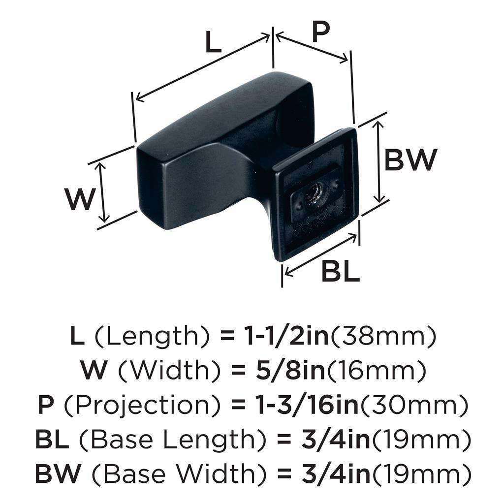 AMEROCK Mulholland Rectangle Cabinet Knob in Black Bronze 1-1/2" BP535342BBR Specs