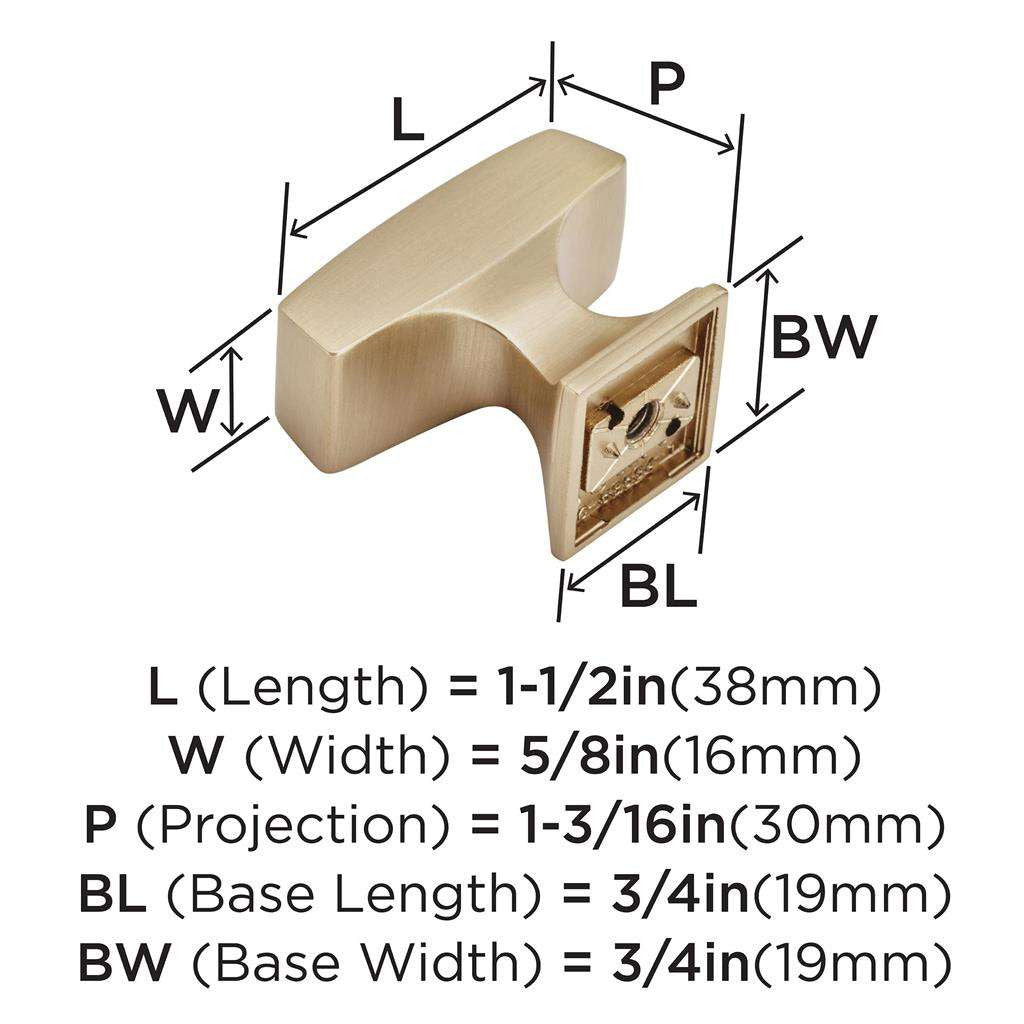 AMEROCK Mulholland Rectangle Cabinet Knob in Champagne Bronze 1-1/2" BP535324CZ Specs