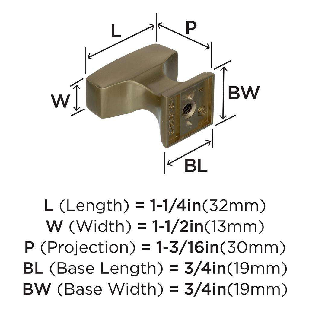 AMEROCK Mulholland Rectangle Cabinet Knob in Golden Champagne 1-1/4" BP53029BBZ Specs
