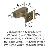 AMEROCK Mulholland Rectangle Cabinet Knob in Golden Champagne 1-1/4" BP53029BBZ Specs