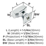AMEROCK Mulholland Rectangle Cabinet Knob in Polished Chrome 1-1/4" BP5302926 Specs