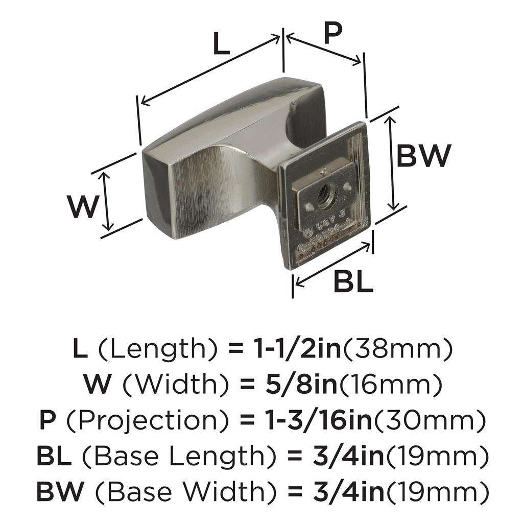 AMEROCK Mulholland Rectangle Cabinet Knob in Polished Nickel 1-1/2" BP535342PN Specs