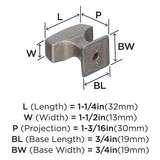 AMEROCK Mulholland Rectangle Cabinet Knob in Satin Nickel 1-1/4" BP53029G10 Specs