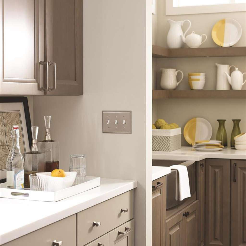 AMEROCK Mulholland Toggle Switch Wall Plate in Satin Nickel Triple BH36516G10 Mounted