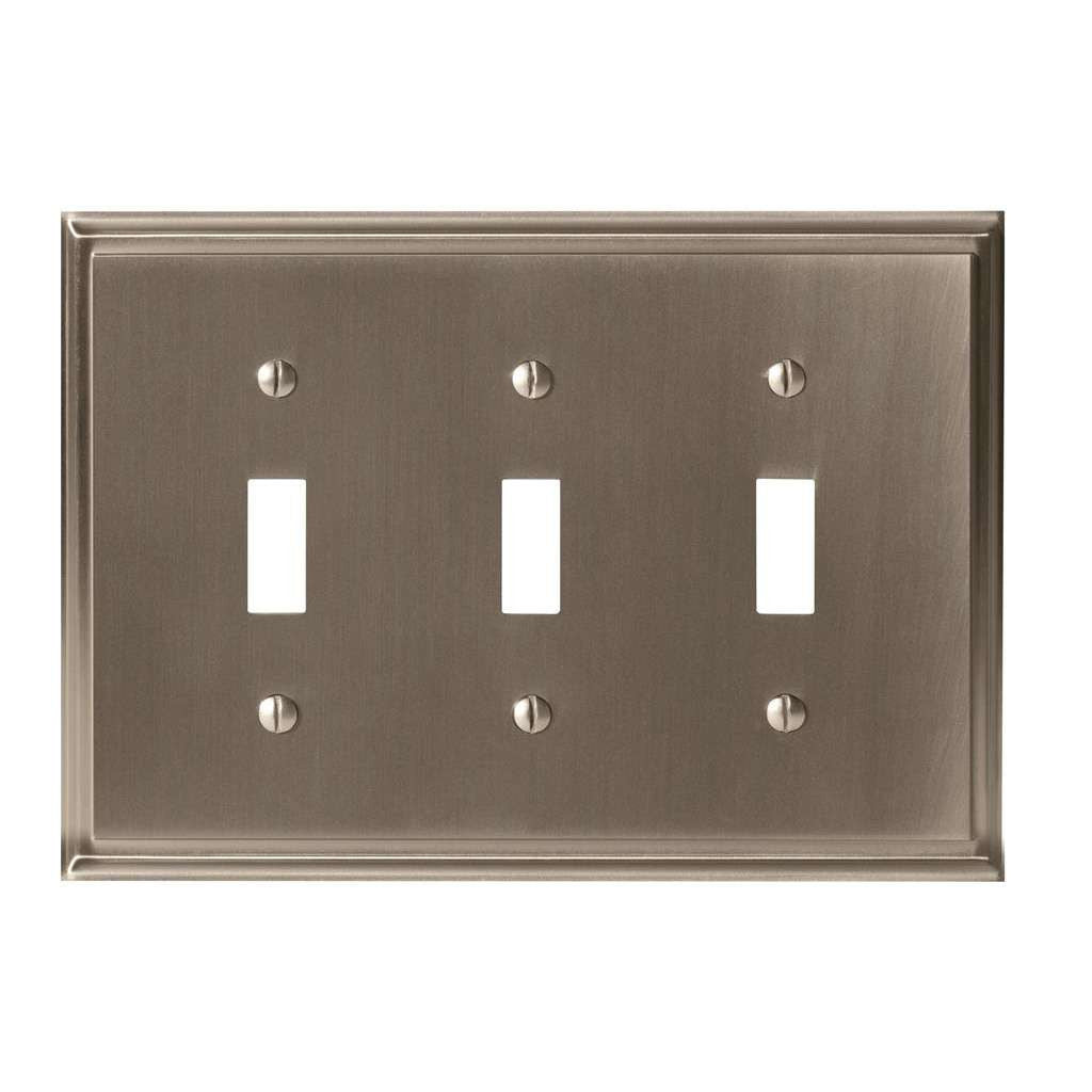 AMEROCK Mulholland Toggle Switch Wall Plate in Satin Nickel Triple BH36516G10