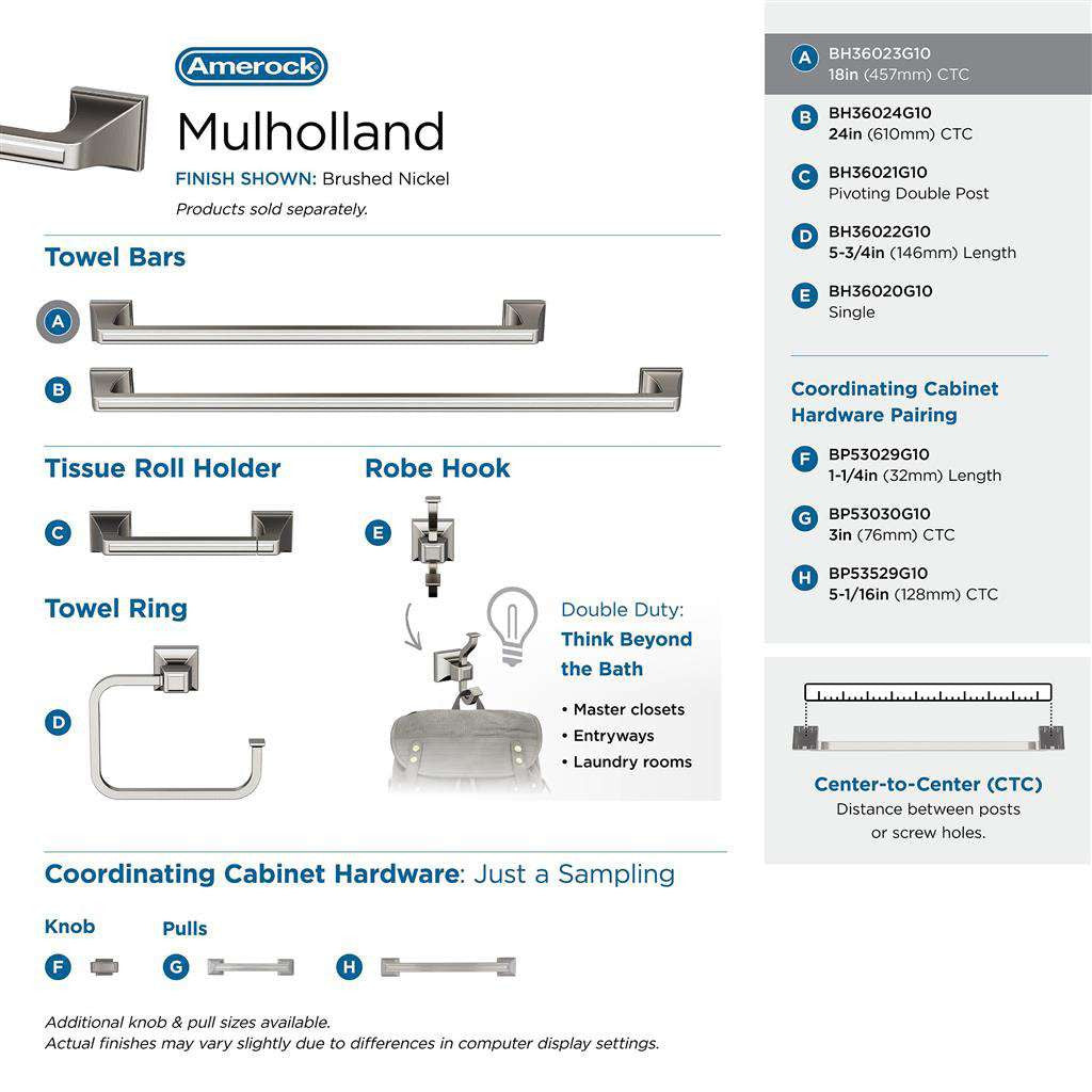AMEROCK Mulholland Towel Bar in Brushed Nickel 18" BH36023G10 Collection