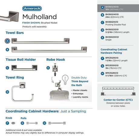 AMEROCK Mulholland Towel Bar in Brushed Nickel 18" BH36023G10 Collection
