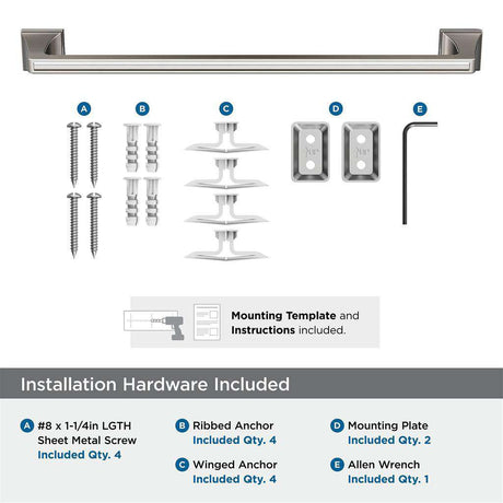 AMEROCK Mulholland Towel Bar in Brushed Nickel 18" BH36023G10 Installation Hardware