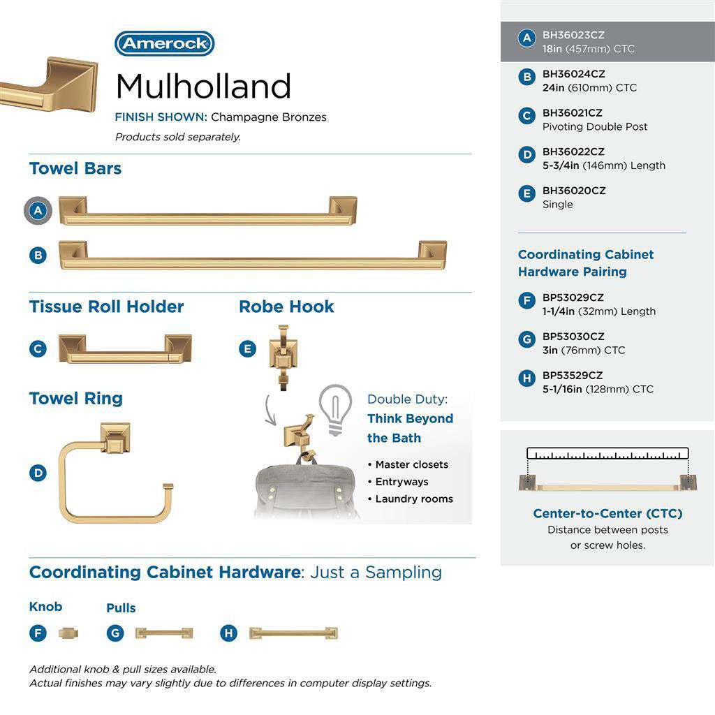 AMEROCK Mulholland Towel Bar in Champagne Bronze 18" BH36023CZ Collection