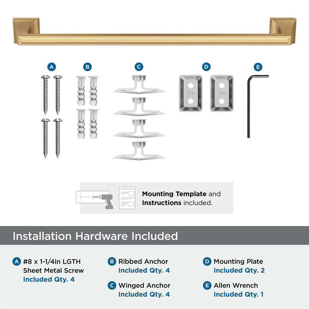 AMEROCK Mulholland Towel Bar in Champagne Bronze 18" BH36023CZ Installation Hardware