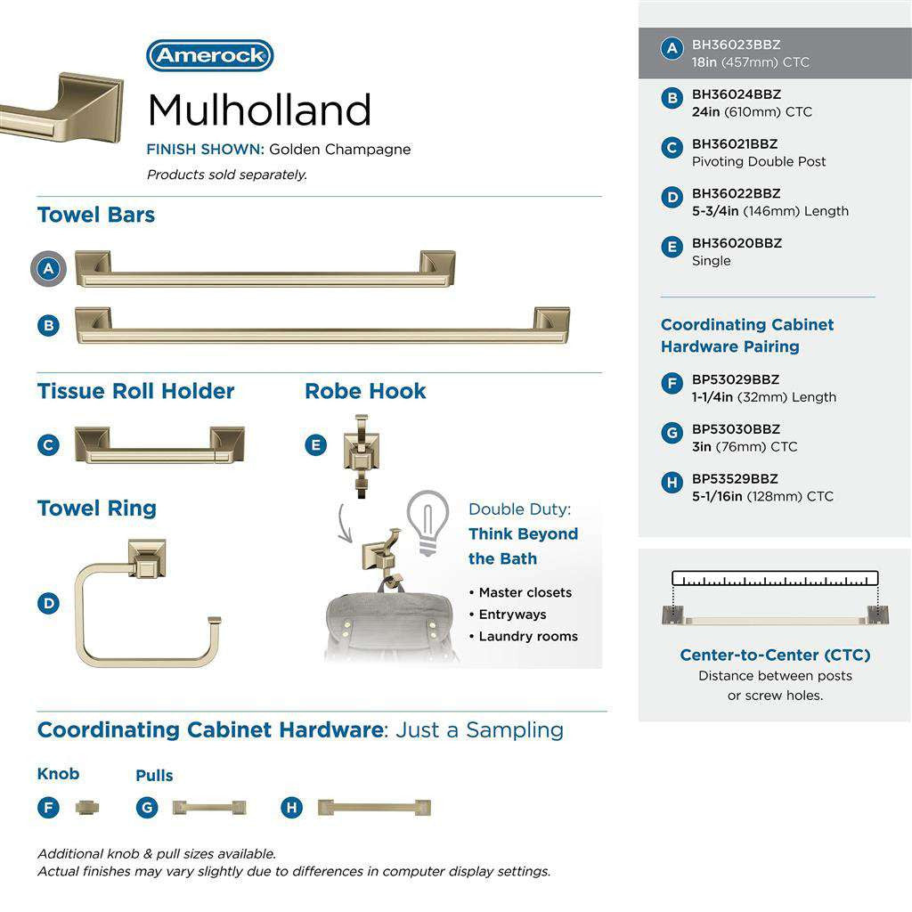 AMEROCK Mulholland Towel Bar in Golden Champagne 18" BH36023BBZ Collection