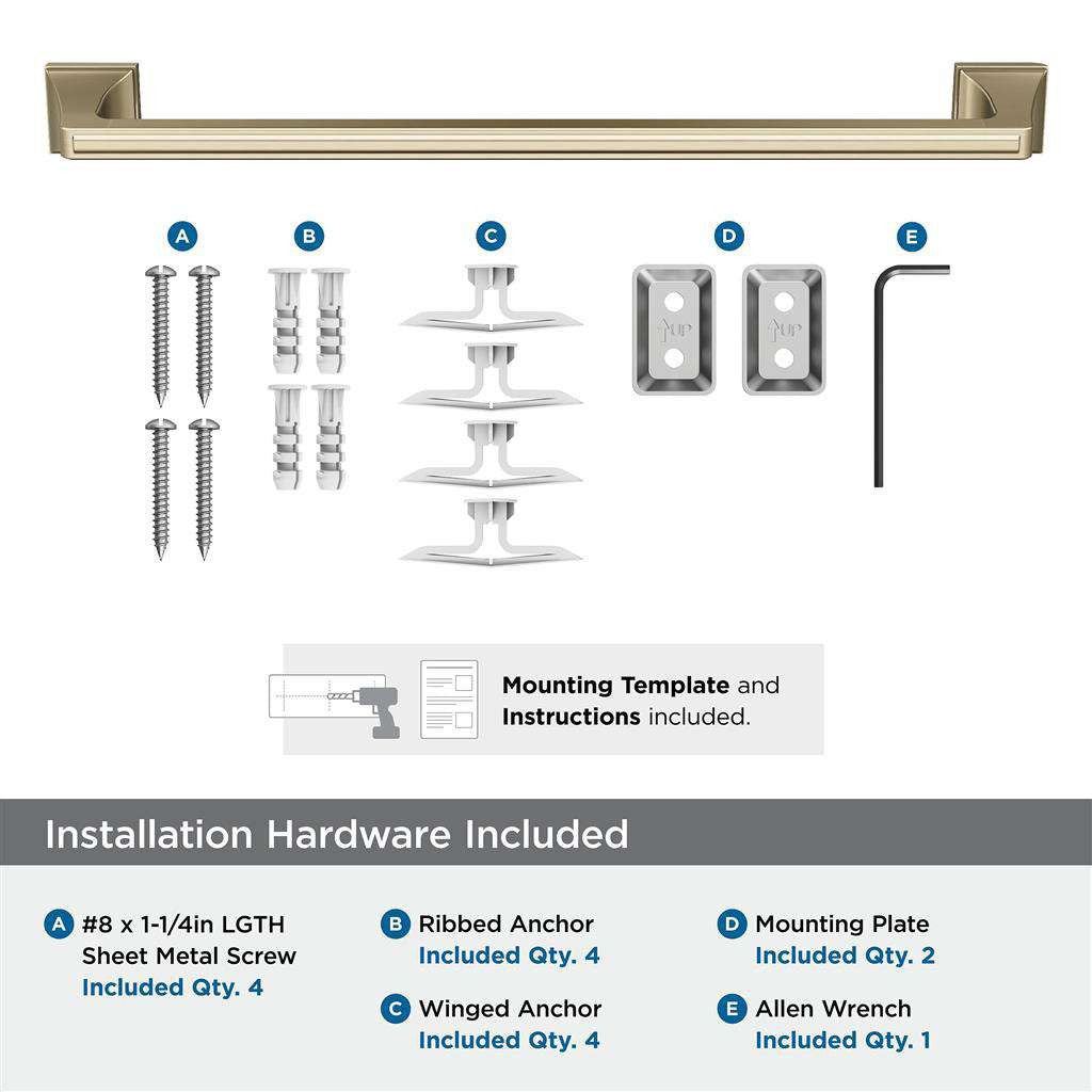 AMEROCK Mulholland Towel Bar in Golden Champagne 18" BH36023BBZ Installation Hardware