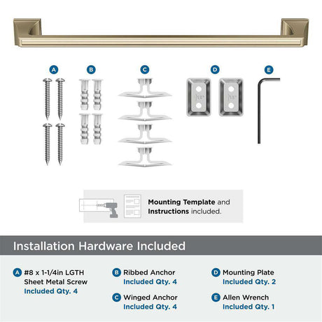 AMEROCK Mulholland Towel Bar in Golden Champagne 18" BH36023BBZ Installation Hardware
