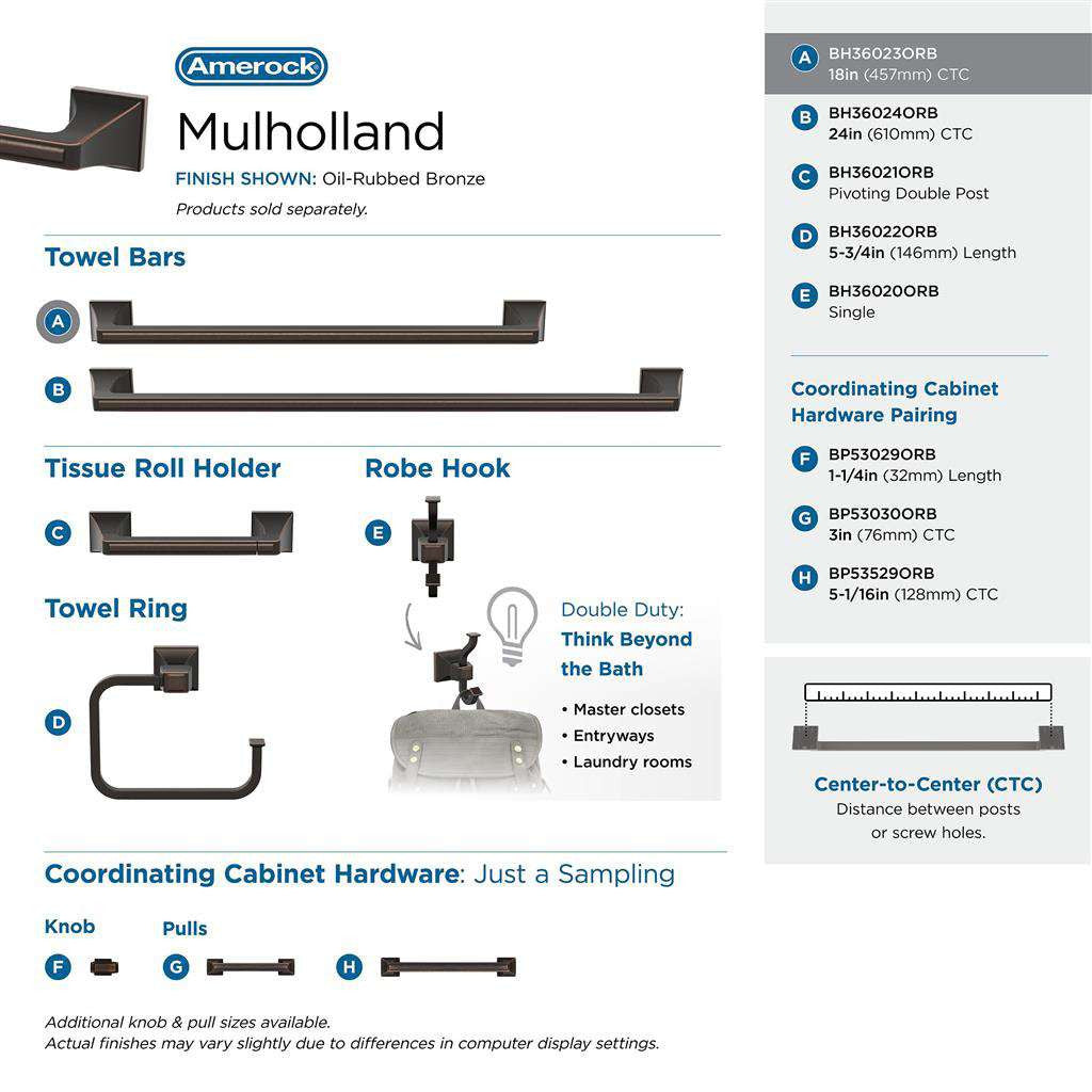 AMEROCK Mulholland Towel Bar in Oil Rubbed Bronze 18" BH36023ORB Collection